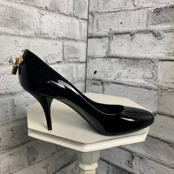 Louis Vuitton Pumps Black Patent Leather Lock It Round Toe Oh Really Heels - Picture 2 of 11